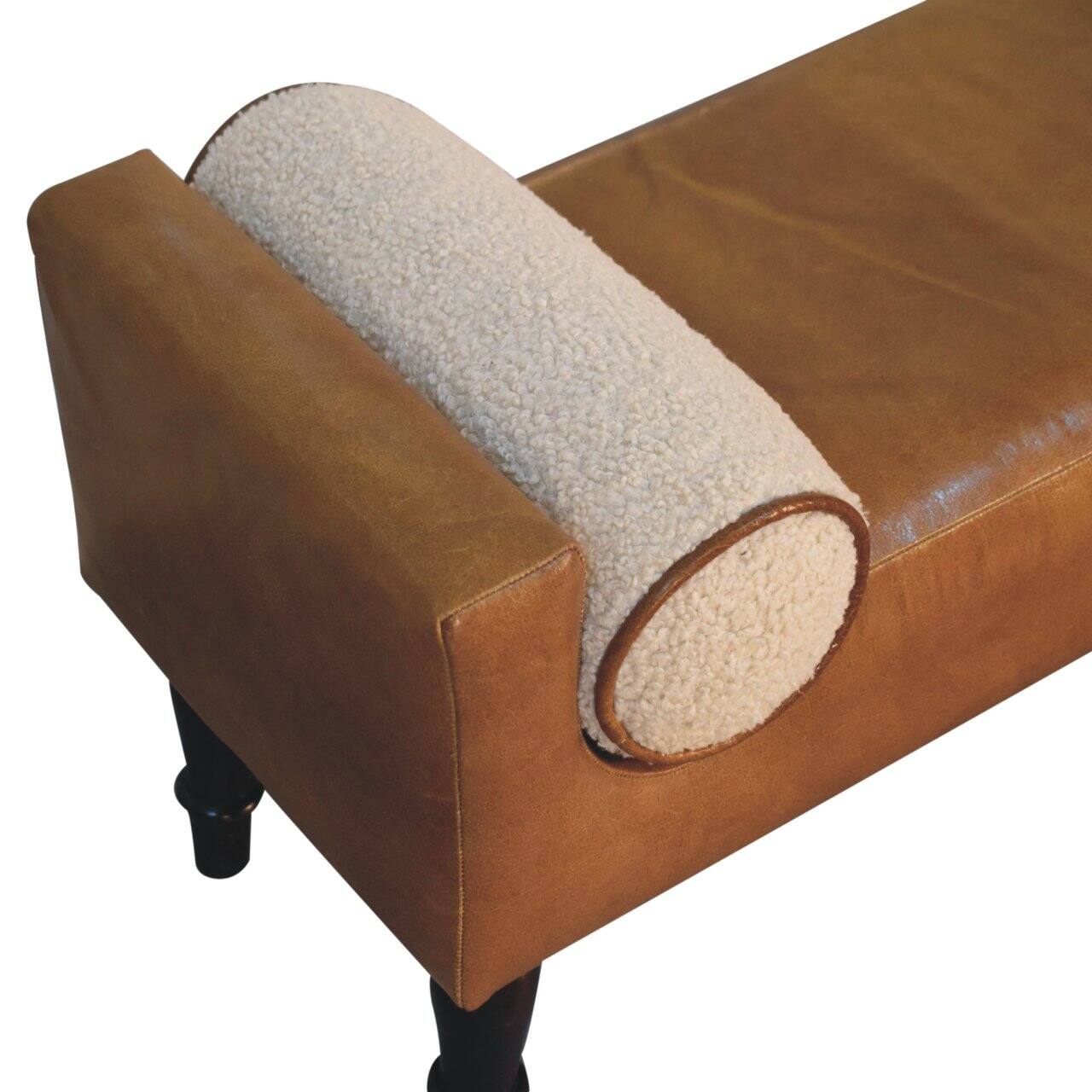 Alt View 5. Artisan Furniture - Artisan Furniture Solid Wood Chester Buffalo Bench, Upholstered, Brown & Cream - Brown & Cream.