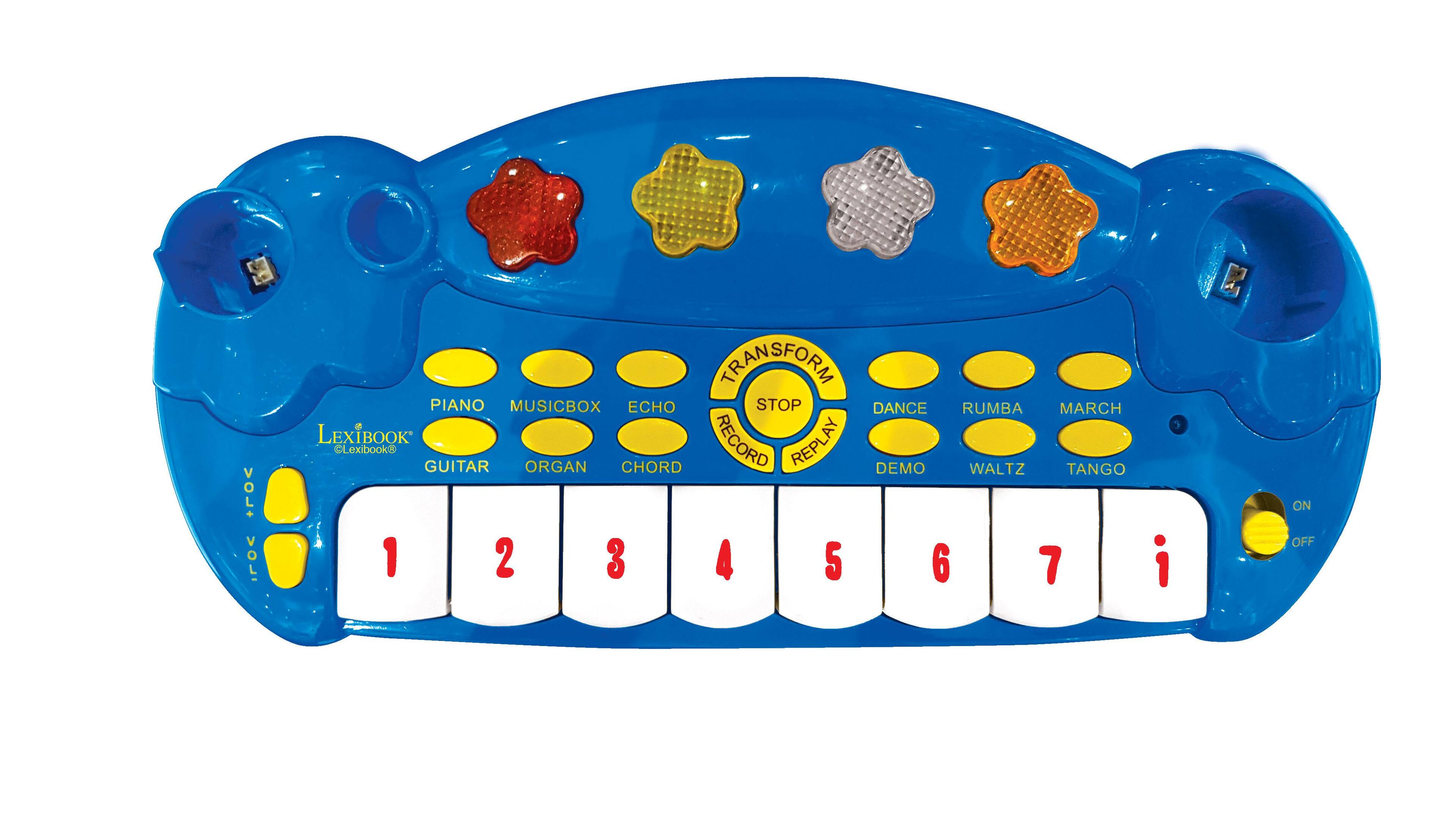 VOLA: TRANSFORM PIANO MUSICBOX ECHO STOP DANCE RUMBA MARCH LEXIBOOK RECORD REPLAY Lexibook GUITAR ORGAN CHORD DEMO WALTZ TANGO 1 2 3 4 5 6 7 i ON OFF