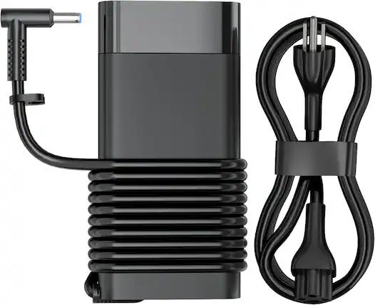 Front. Core Tech - 150W Laptop Charger with 4.5 x 3.0mm Blue Tip for ZBook, OMEN, Victus, Pavilion and EliteBook - Black.