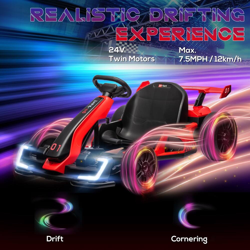 REALISTIC DRIFTING EXPERIENCE  
24V Twin Motors  
Max. 7.5MPH / 12km/h  

Drift  
Cornering