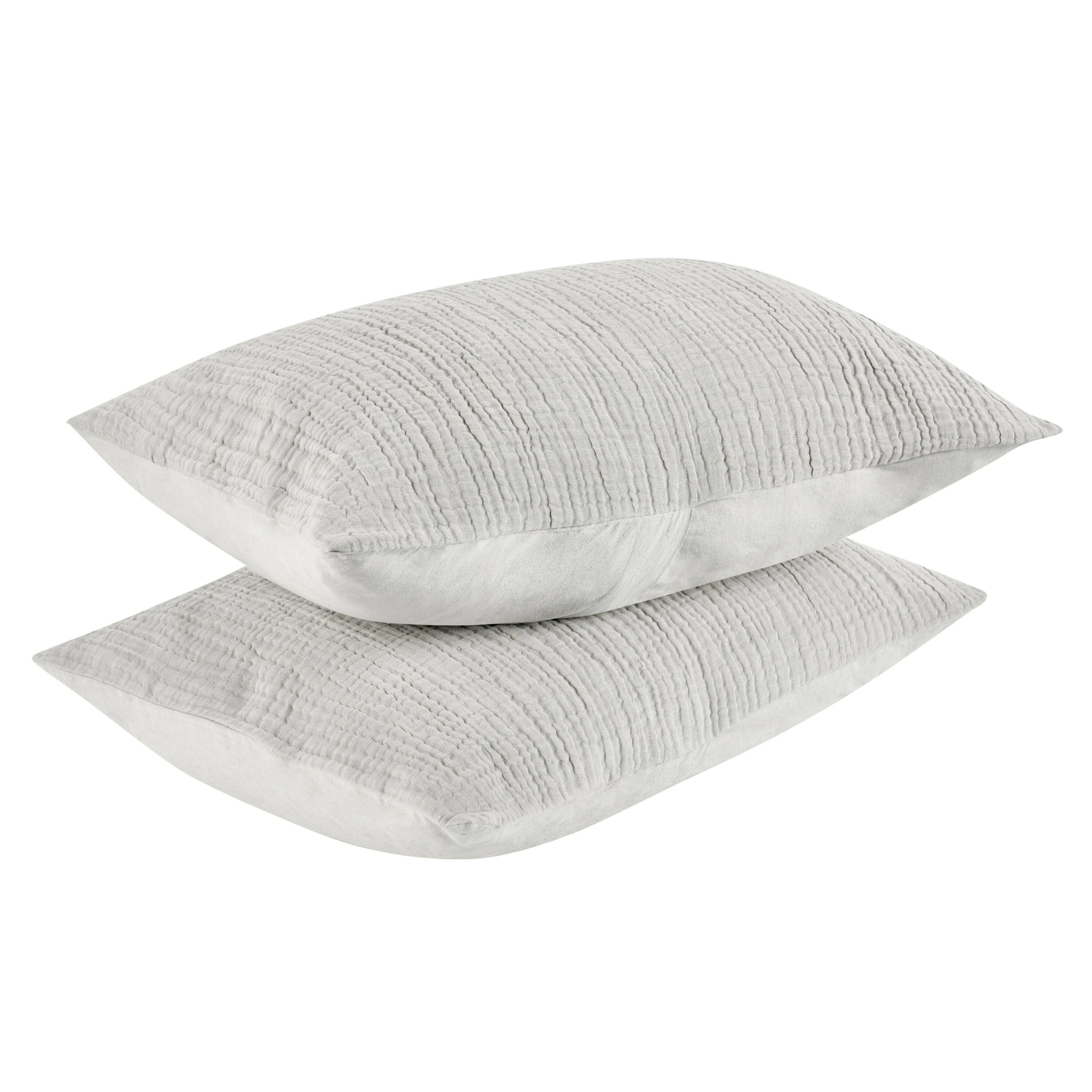 Left. Manhattan Lane - Irma 20 x 26 Standard Pillow Sham, Pre Shrunk  Cotton, Premium Linen - Gray.