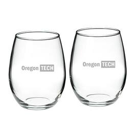 Jardine - Oregon Tech Hustlin' Owls Team Design Two-Piece 21oz. Stemless Wine Glass Set - Multicolor