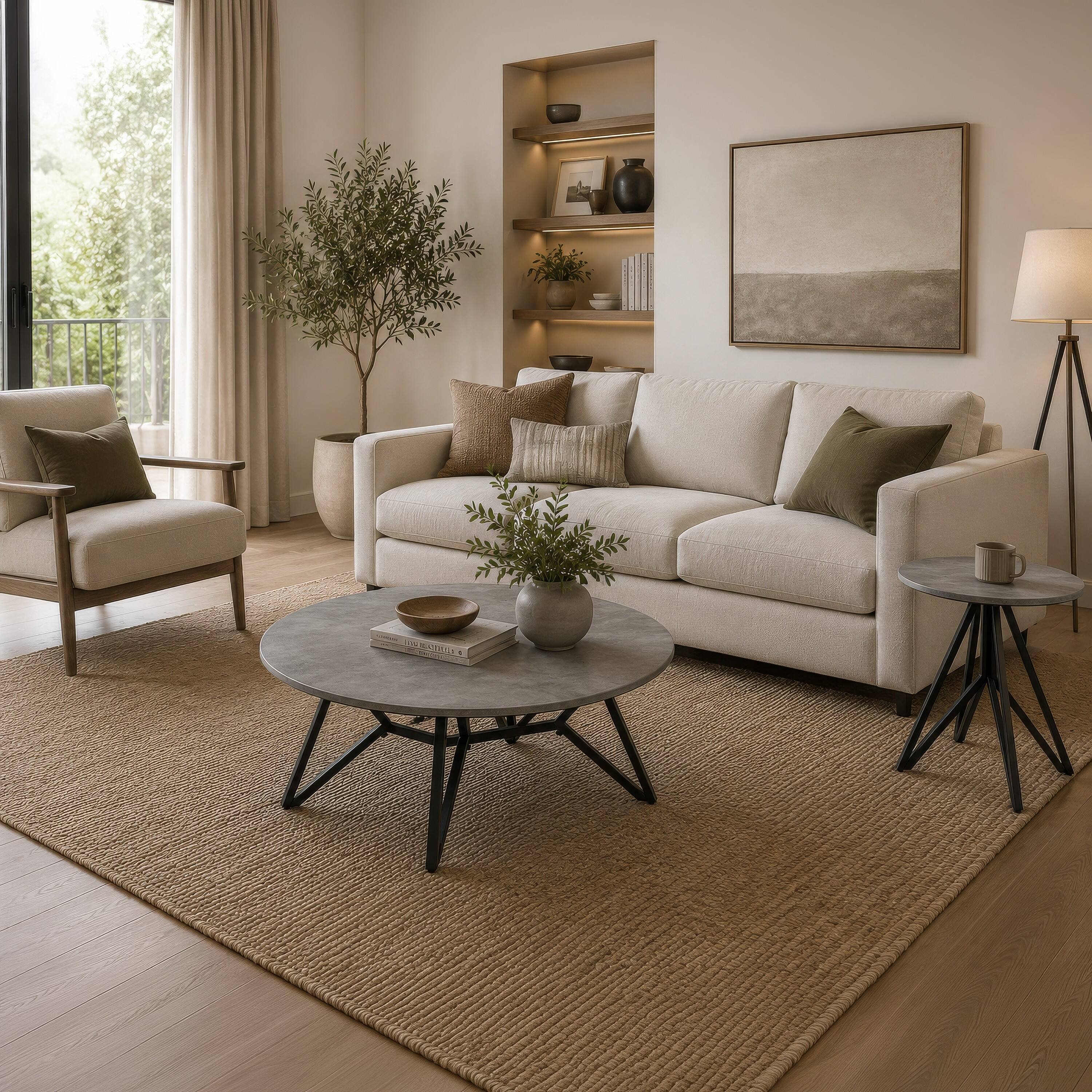 Alt View 7. Manhattan Lane - Aya 2pc Coffee and End Table Set, Gray Faux Cement Top, Metal - Gray, Black.