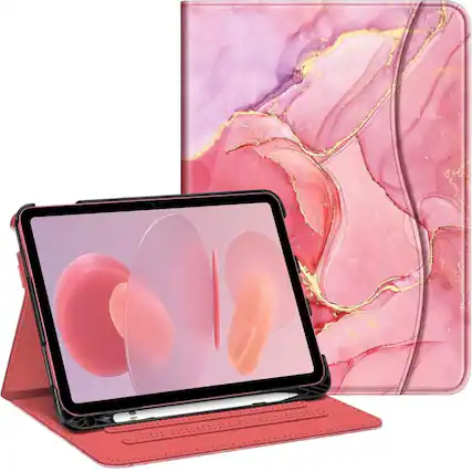 Front. Kitcheniva - iPad 10th Generation 2022 Case With Stand And Pocket 10.9'' Marble Pink - Marble Pink.