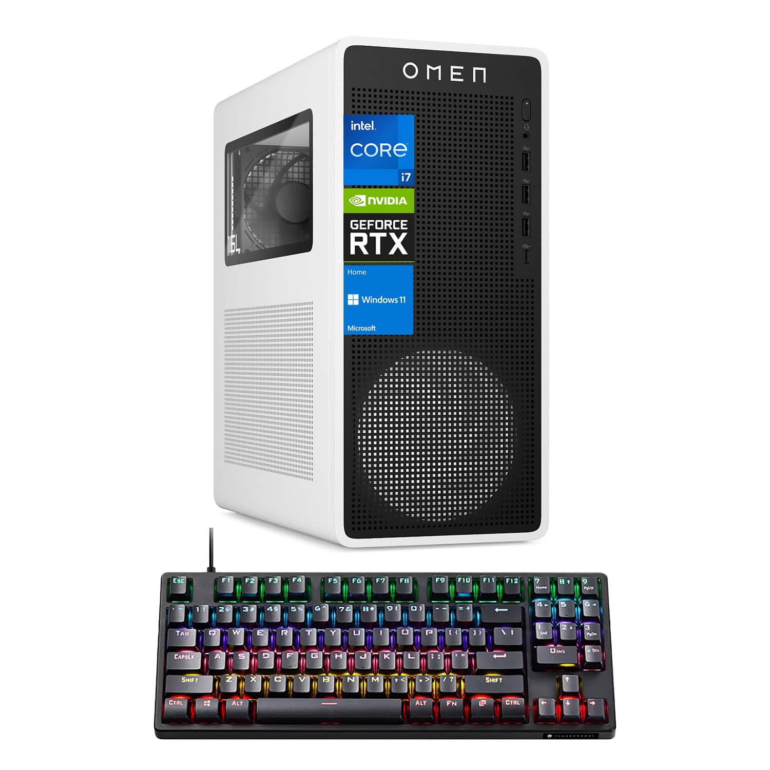 HP - Omen 16L Gaming Desktop - Intel Core i7-14700F - NVIDIA GeForce RTX 5060 - 64GB RAM - 2TB SSD - Thunderobot RGB Keyboard - White
