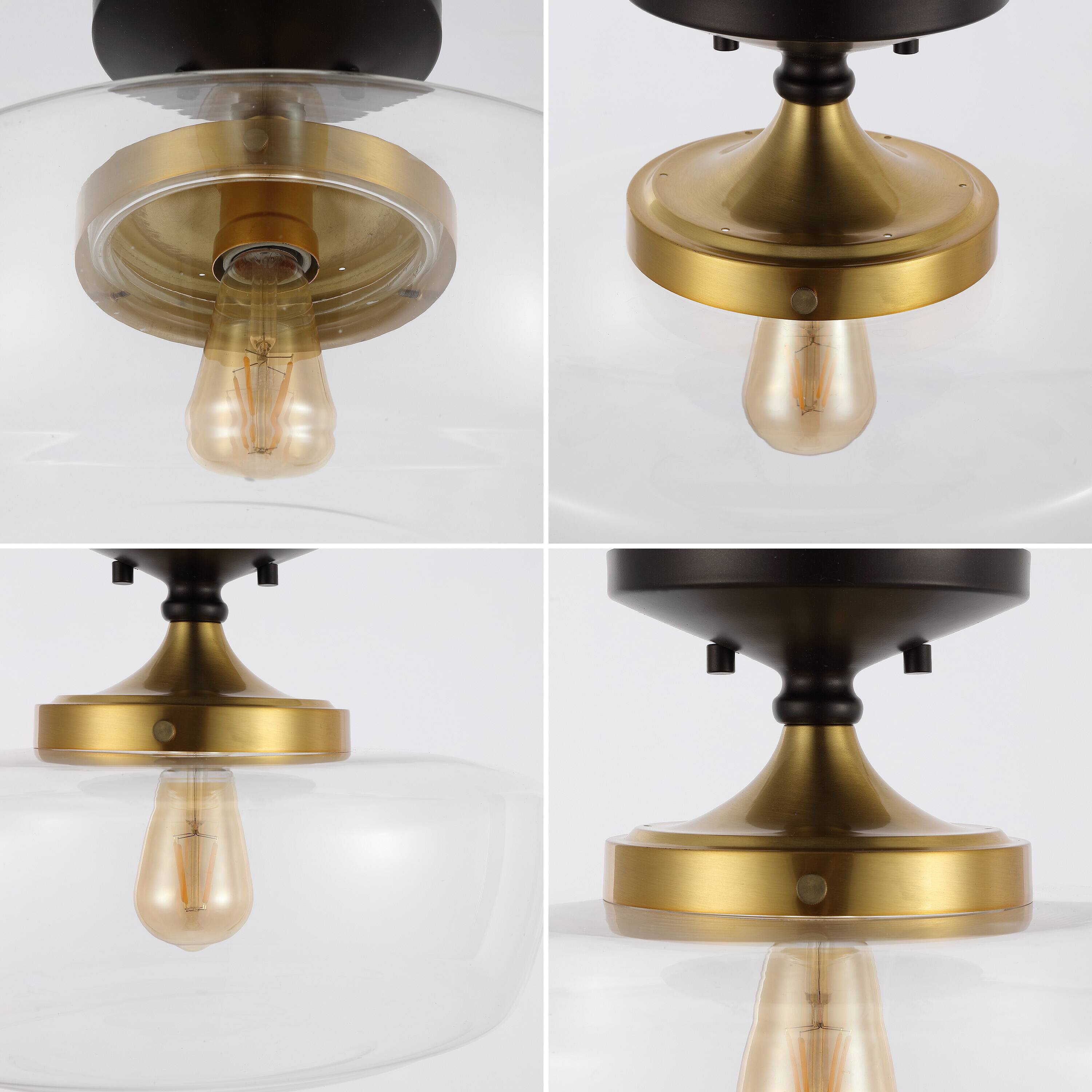 Alt View 4. Jonathan Y - Marfa 14" 1-Light Modern Farmhouse Schoolhouse Frosted Glass/Metal LED Semi Flush Mount, Oil Rubbed Bronze/Brass Gold - Oil Rubbed Bronze/Brass Gold.