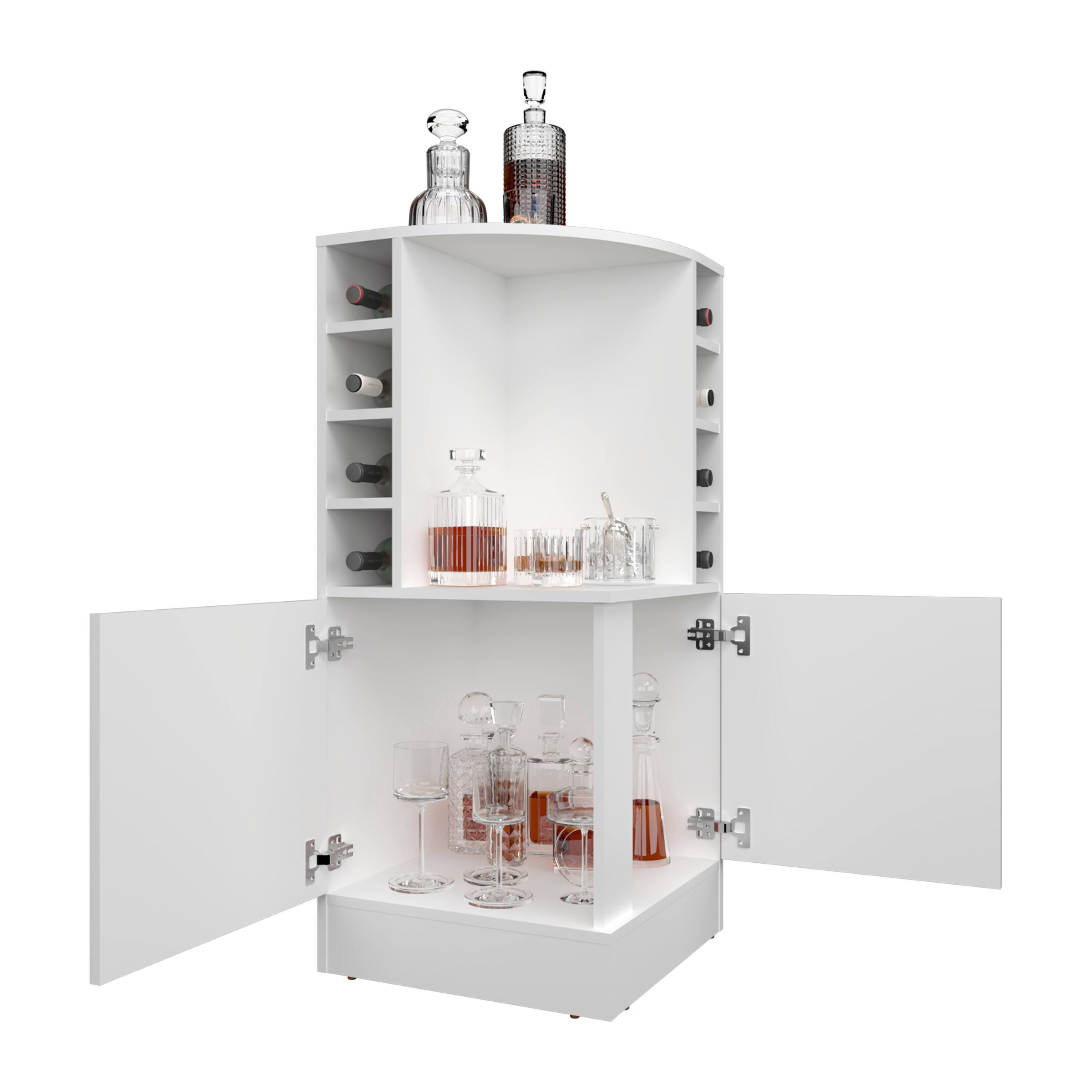 Alt View 3. TuHome - Jakes 42" Tall Corner Bar Cabinet With Eight Wine Bottle Cubbies And Double Door Cabinet, Bar Room. - White.