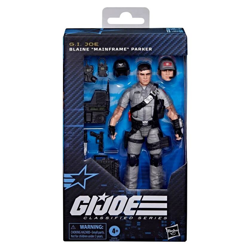 G.I. JOE BLAINE "MAINFRAME" PARKER  
GI JOE CLASSIFIED SERIES  
WARNING: CHOKING HAZARD - Small parts. Not for children under 3 years.  
4+  
51009