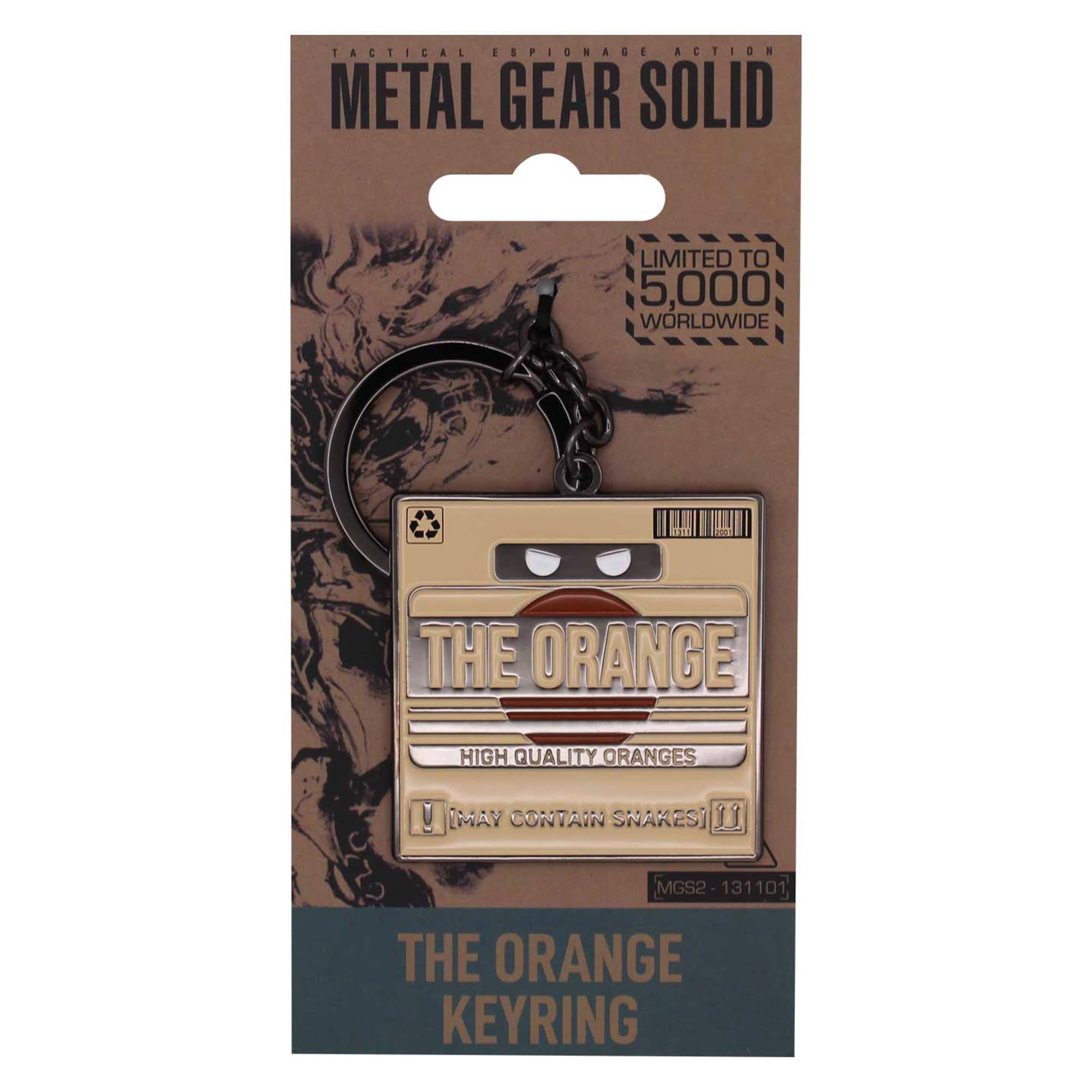 TACTICAL ESPIONAGE ACTION  
METAL GEAR SOLID  
LIMITED TO 5,000 WORLDWIDE  

THE ORANGE  
HIGH QUALITY ORANGES  
MAY CONTAIN SNAKES  

MGS2 G52-13110  

THE ORANGE KEYRING