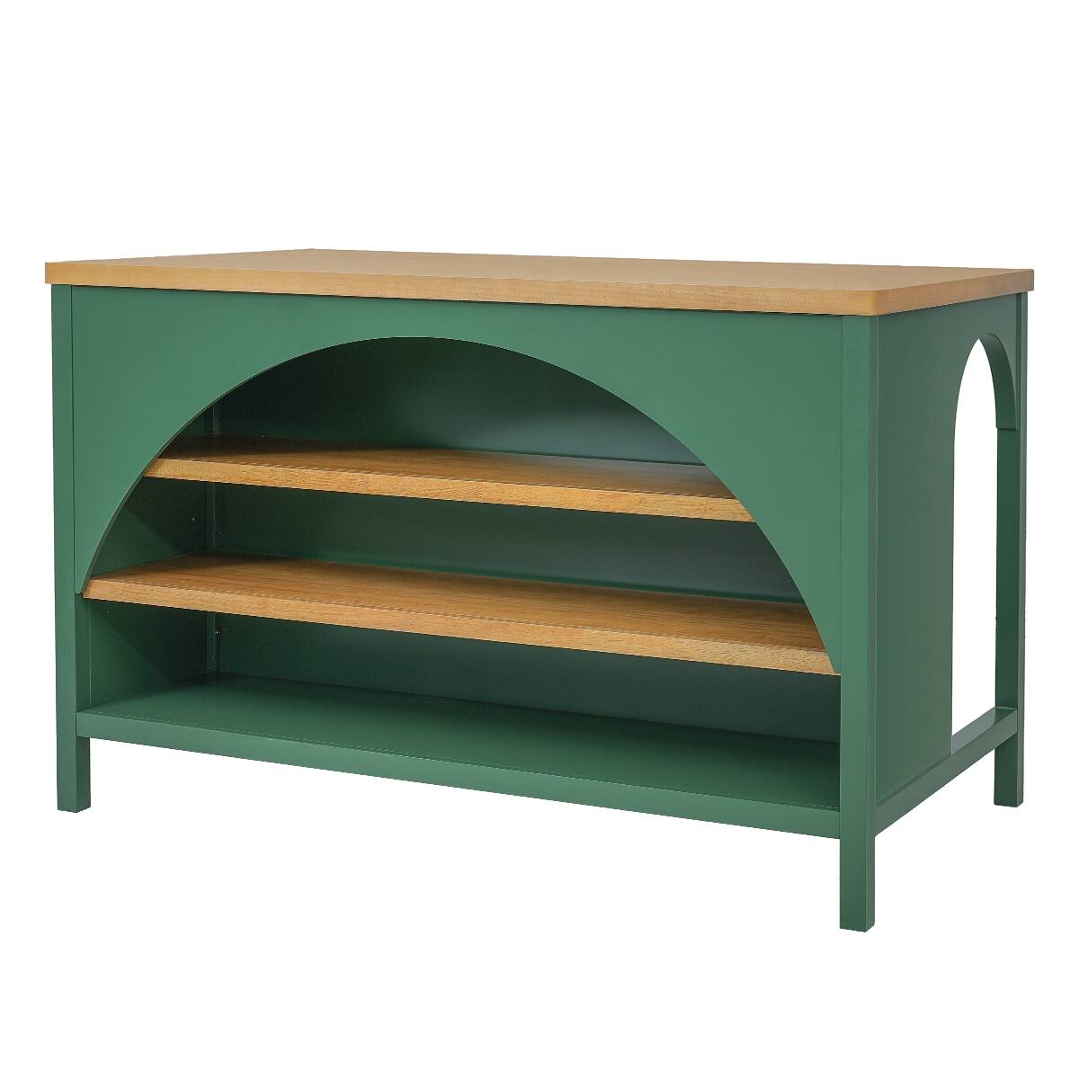 Alt View 4. Loheer - Loheer 56 inch Farmhouse Kitchen Island Green Kitchen Island with Natural Wood Top and Open Storage - Green.