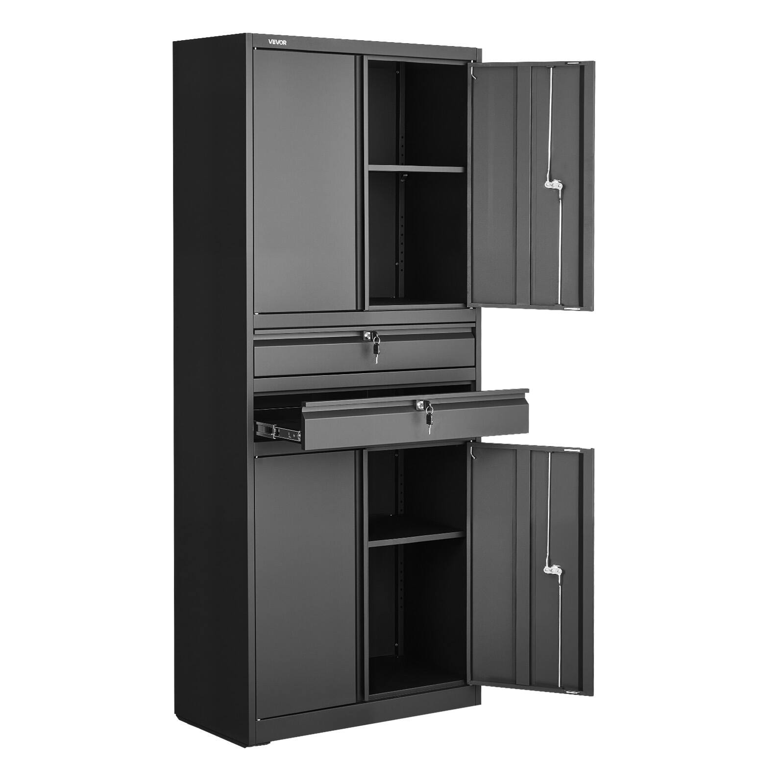 Alt View 5. VEVOR - Metal Storage Cabinet, 180 lbs Shelf Load Capacity, 70.87" Tall Garage Tool Storage Cabinet with 4 Locking Doors - Black.