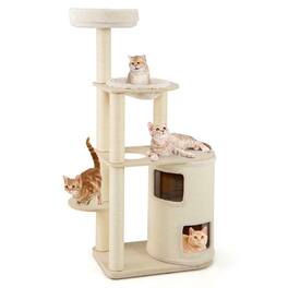 Kadyn - 60-Inch Tall Cat Tree with Two-Story Condo and Sisal Scratching Posts, Natural - Brown