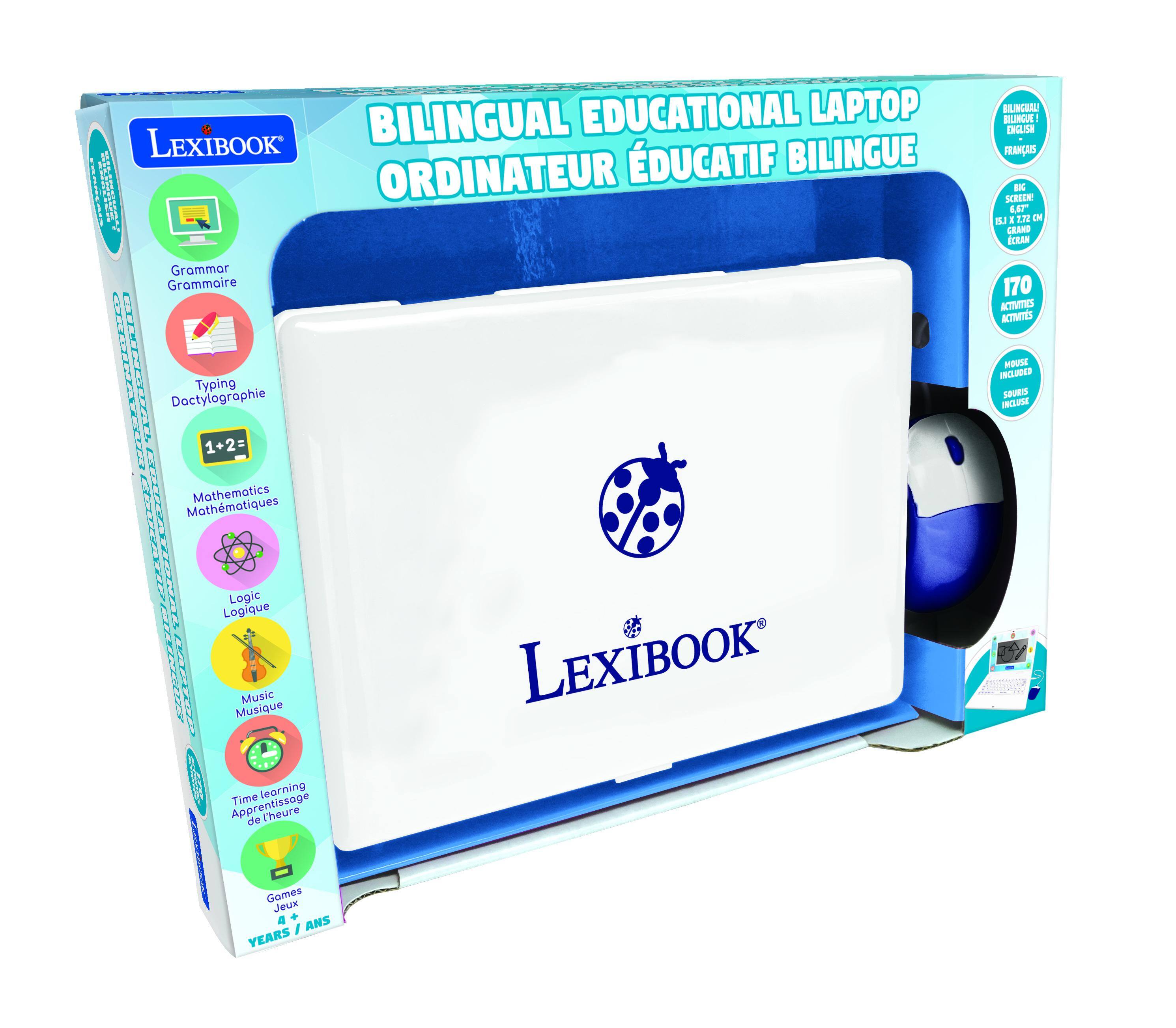 BILINGUAL EDUCATIONAL LAPTOP LEXIBOOK DUCATIF BILINGUE beigeod | ORDINATEUR Grammar Grammaire OL Dactylographie Typing 1+2= Mathemotics Mathématiques T FR Logique Logic EOZ  | Music LEXIBOOK Musique | Apprentissage Time learning de Theure BILINGOAL! BILNGHE I DIGUISM FRAINAIS - SCRLEN LAT IL 1 2.32 CM CEAMD CRAN 170 ACTIVITIES ACTIVITES MOUSE INCLUDED sovers INCLPSE Gomes Jeux 4 + I ANS YEARS
