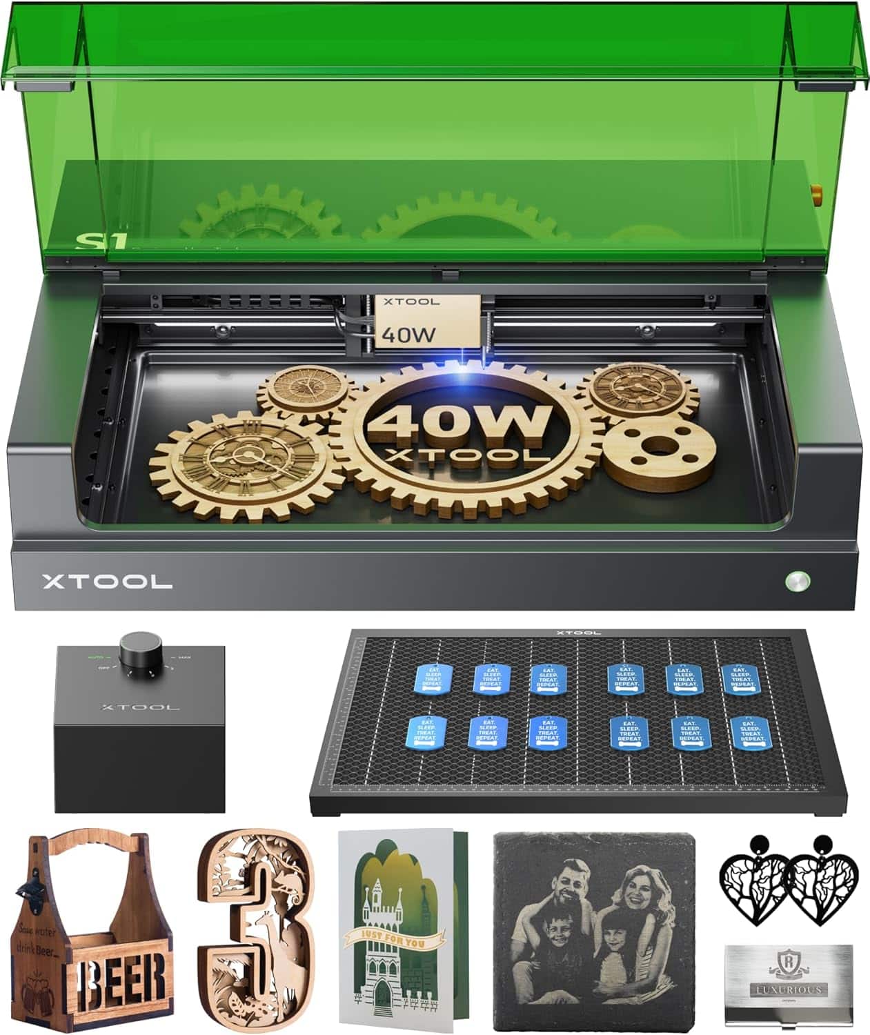 xTool - S1 40W Laser Engraver and Cutter Machine with Air Assist & Honeycomb