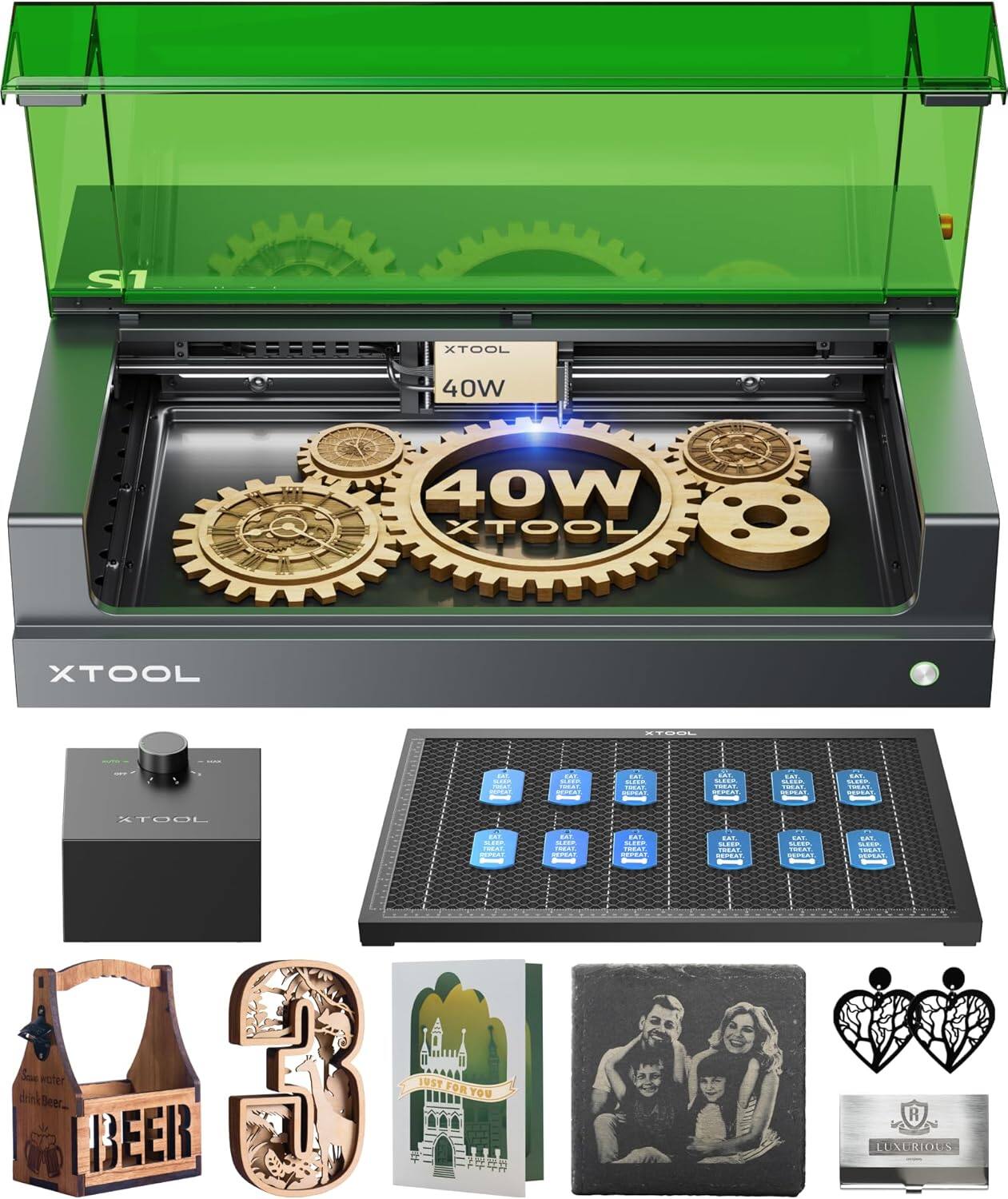 xTool - S1 40W Laser Engraver and Cutter Machine with Air Assist & Honeycomb