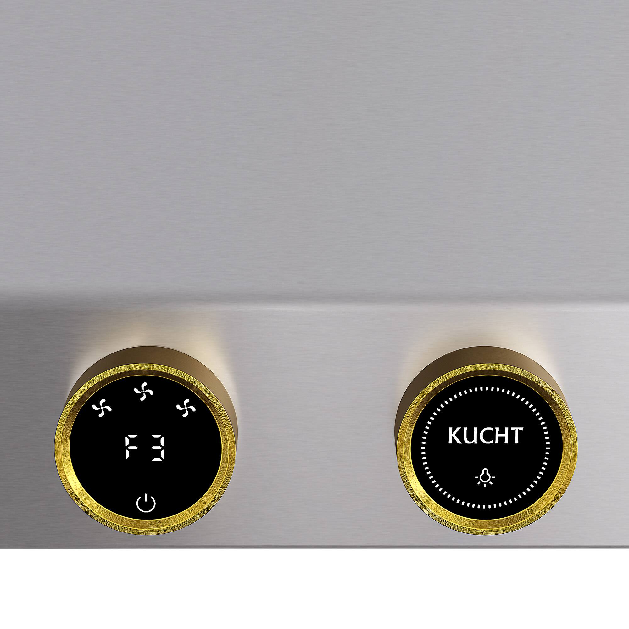 Alt View 7. Kucht - 30 in. 4.2 cu. ft. 4 Burners Dual Fuel Range for Propane Gas in Stainless Steel and Gold + Under Cabinet Range Hood - Stainless Steel with Gold Accents.
