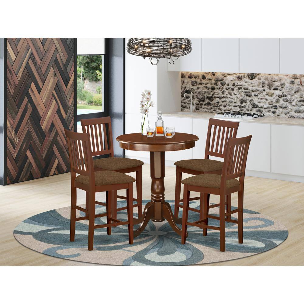 Left. East West Furniture - EDVN5-MAH-C 5 Pc counter height pub set - high Table and 4 Kitchen Dining Chairs. - Mahogany.