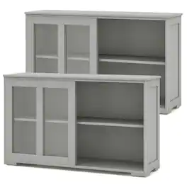 Costway - 2-Door Stackable Buffet Sideboard Set of 2 with Sliding Tempered Glass Doors - Gray
