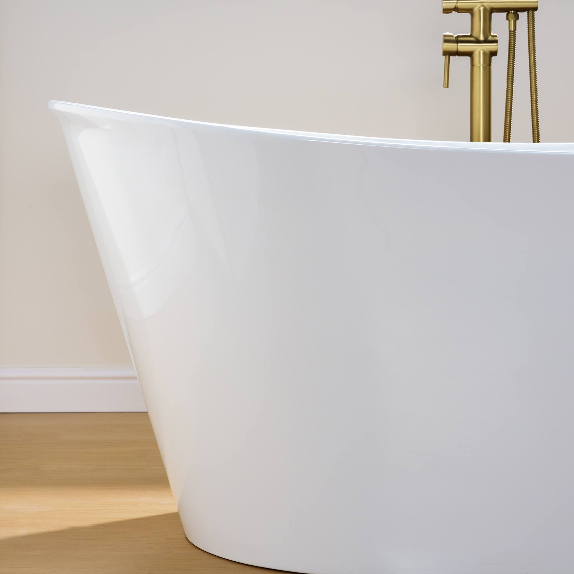 Alt View 2. WELLFOR - Silva 66 in. Acrylic Flat Bottom Double Ended Freestanding Soaking  Bathtub with Drain and Overflow - White.