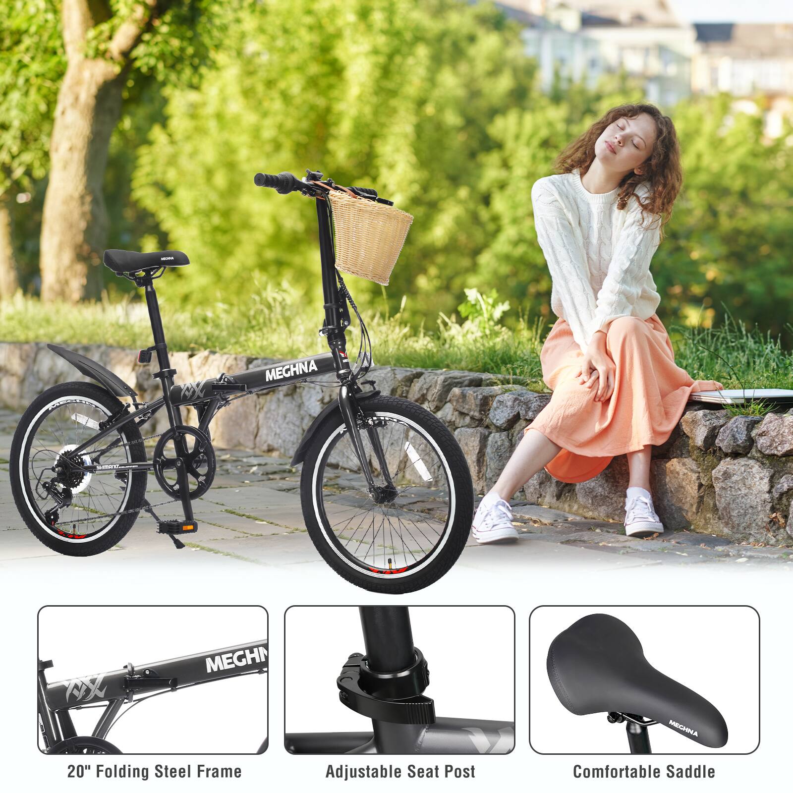 MEGHNA - CX MEGHNA 20" Folding Steel Frame Adjustable Seat Post Comfortable Saddle