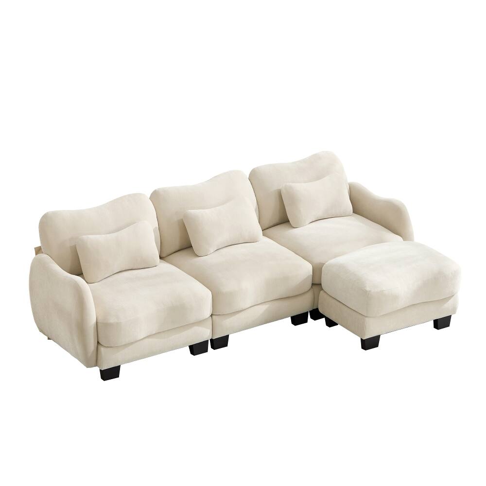 Alt View 2. Loheer - Loheer Chenille L-Shaped Sofa Oversized 3-Seater Sectional with Movable Ottoman Ergonomic Beige Modular Couch - Beige.