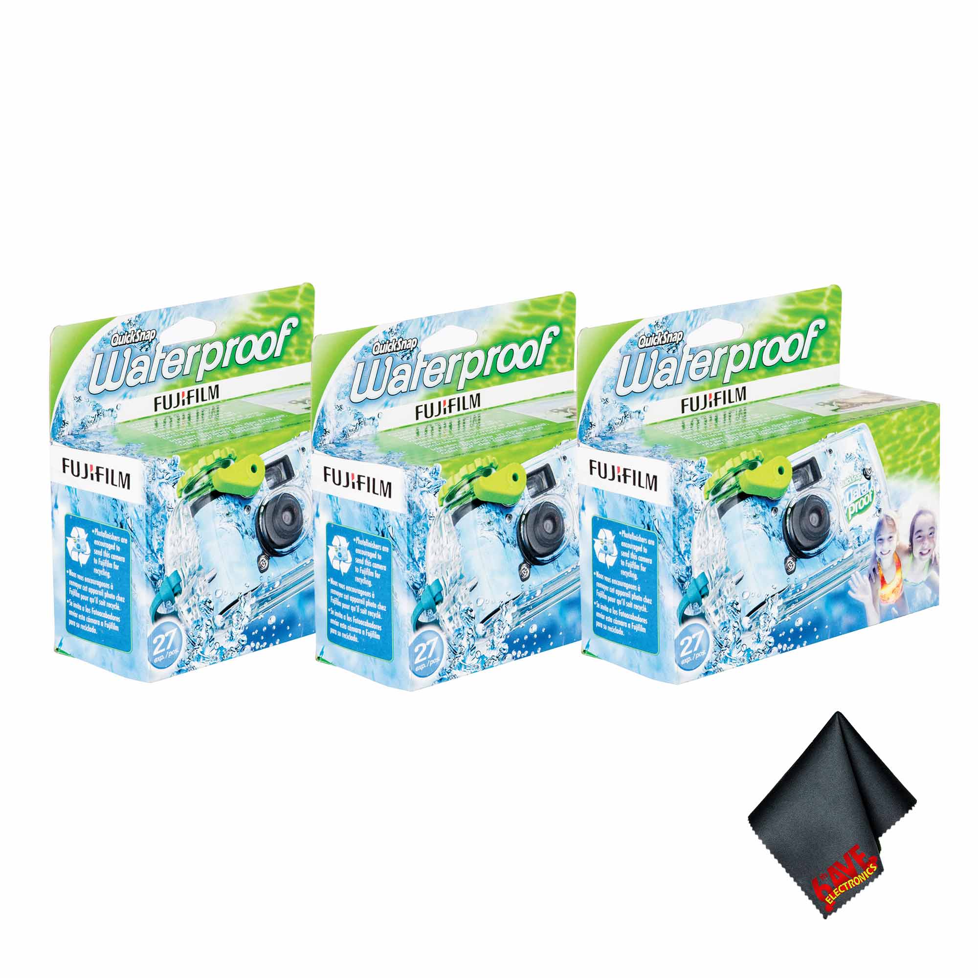 Fujifilm - 3xFUJIFILM QuickSnap 800 Waterproof 35mm Disposable Camera (27 Exposures),Bundle