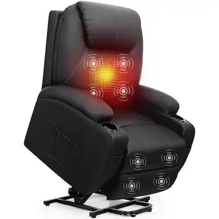 Front. KERDOM - Massage Recliner with Heat, Power Lift, Cup Holder, Electric Single Reclining Sofa Chair Theater Seat with Massage - Black.