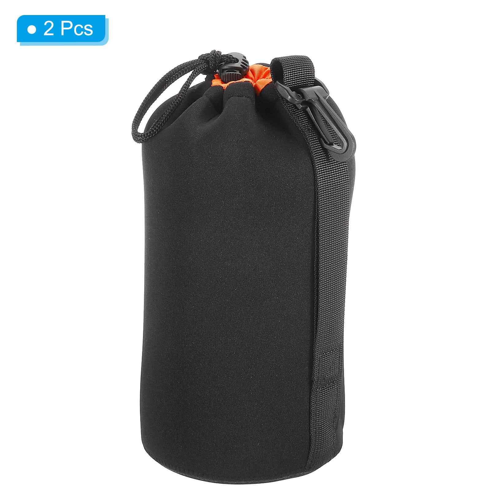 Alt View 2. Unique Bargains - Camera Lens Bag, 2pcs 3.7"x9.8" Drawstring Pouch with Thick Neoprene for DSLR Lens, Water Coffee Cups - Black Orange.