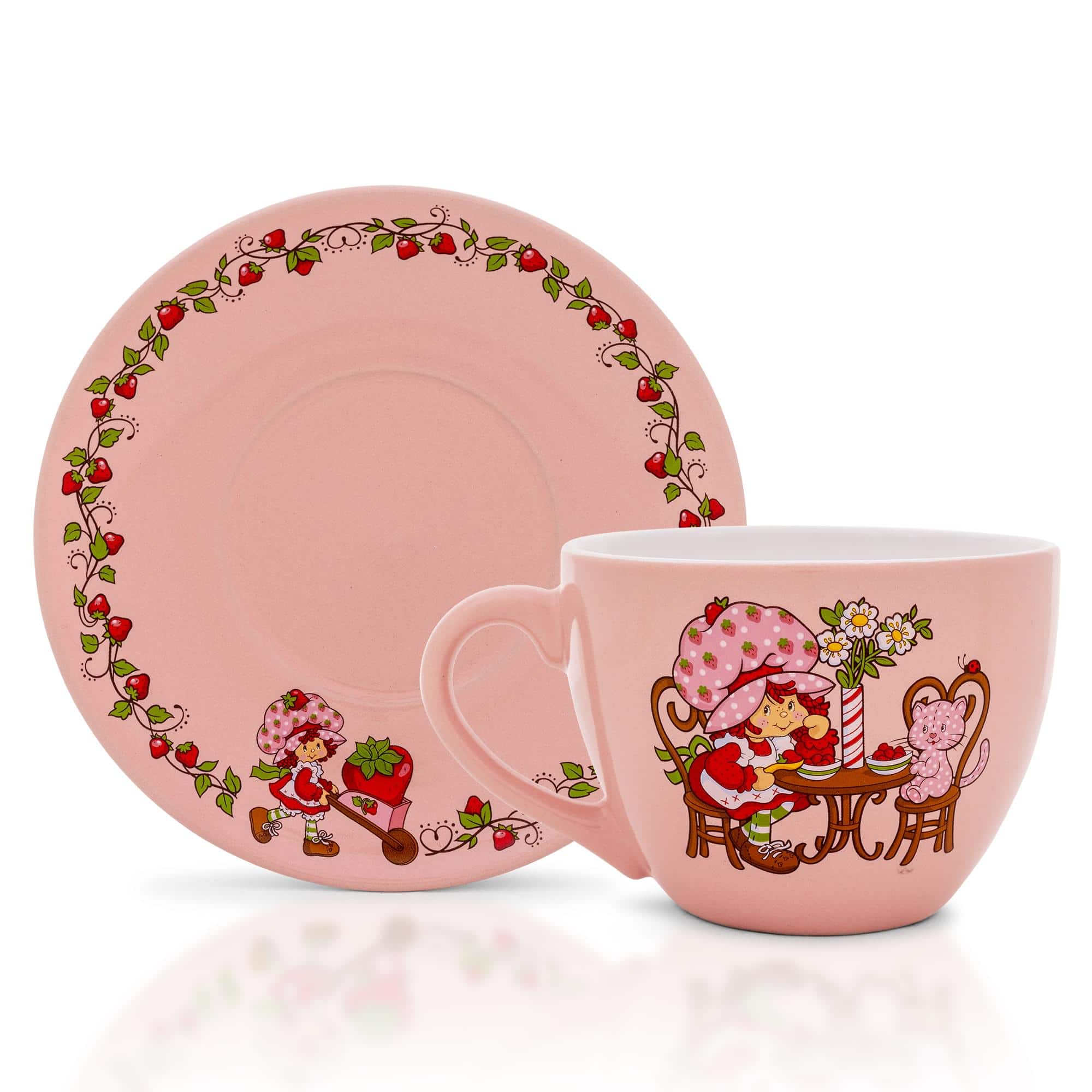 Silver Buffalo - Strawberry Shortcake Ceramic Teacup and Saucer Set | Holds 22 Ounces - Pink