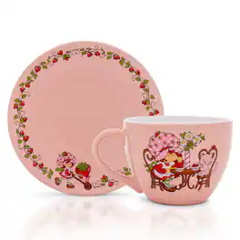 Silver Buffalo - Strawberry Shortcake Tea Party Ceramic Teacup and Saucer Set | Holds 22 Ounces - Pink