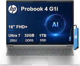HP - Upgraded - ProBook 4 G1i 16" FHD+ AI Laptop - ProBook 460 - Intel Ultra 7 255U - 32GB Memory - 1TB SSD - Windows 11 Pro - Silver