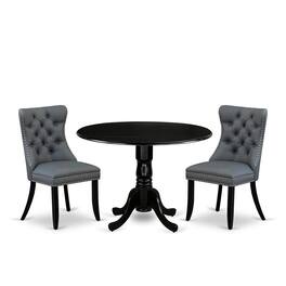East West Furniture - 3 Piece Dining Table Set Consists of a Round Kitchen Table with Dropleaf - Black
