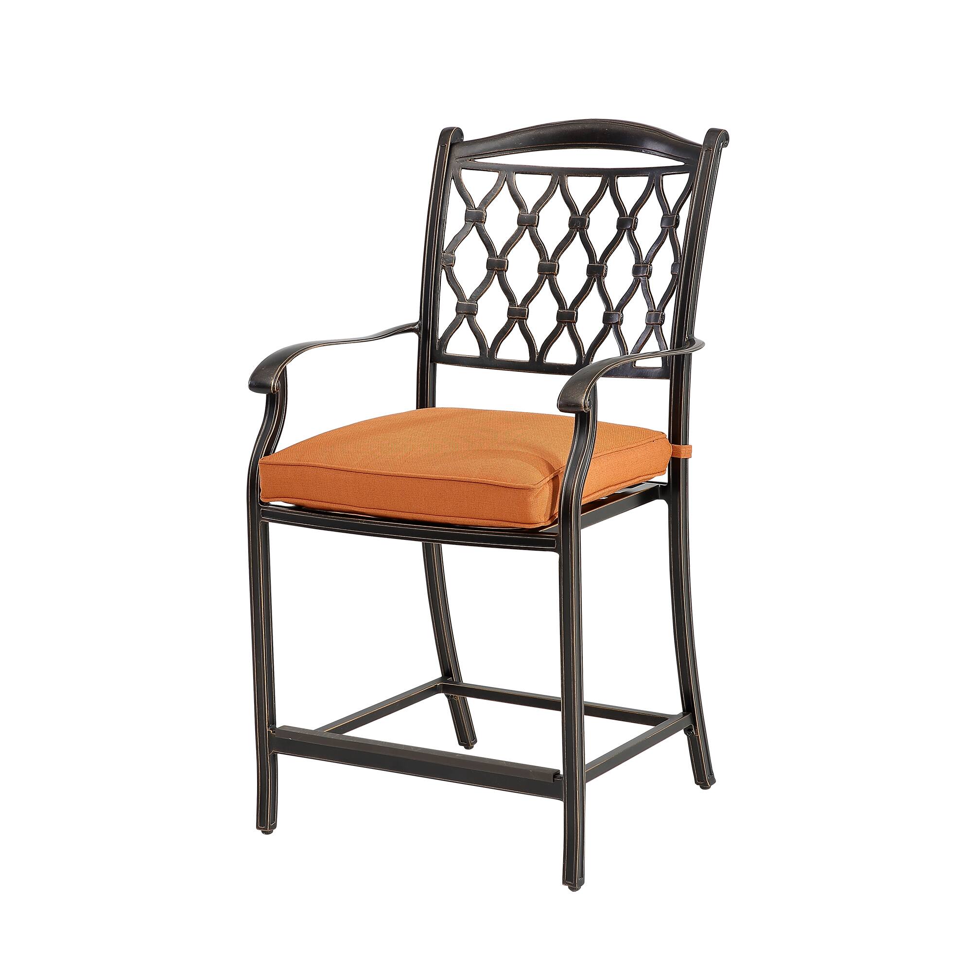 Alt View 1. Mondawe - 6 Pieces Cast Aluminum Diamond-Mesh Curved Backrest Dining Bar High Chairs - Black.