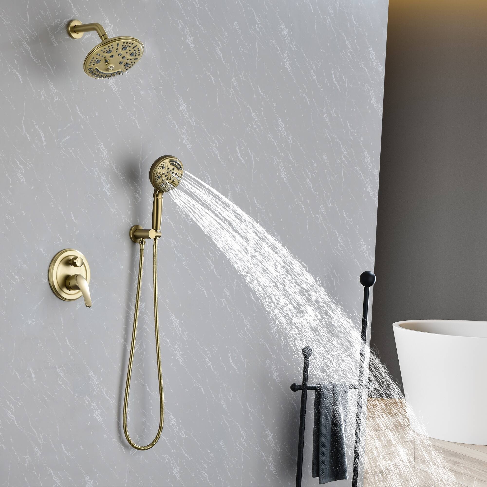 Alt View 2. Boyel Living - Brushed Gold Shower Set Brass SUS304 2-Function Valve 8-Inch Top Spray 9-Function Handheld 60-Inch Hose cUPC - Brushed Gold.