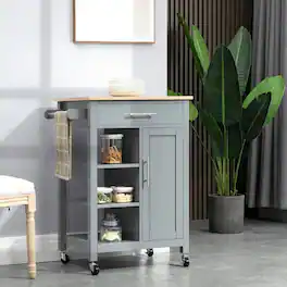 Kadyn - Compact Kitchen Island Cart on Wheels with Wood Top and Drawer - Gray