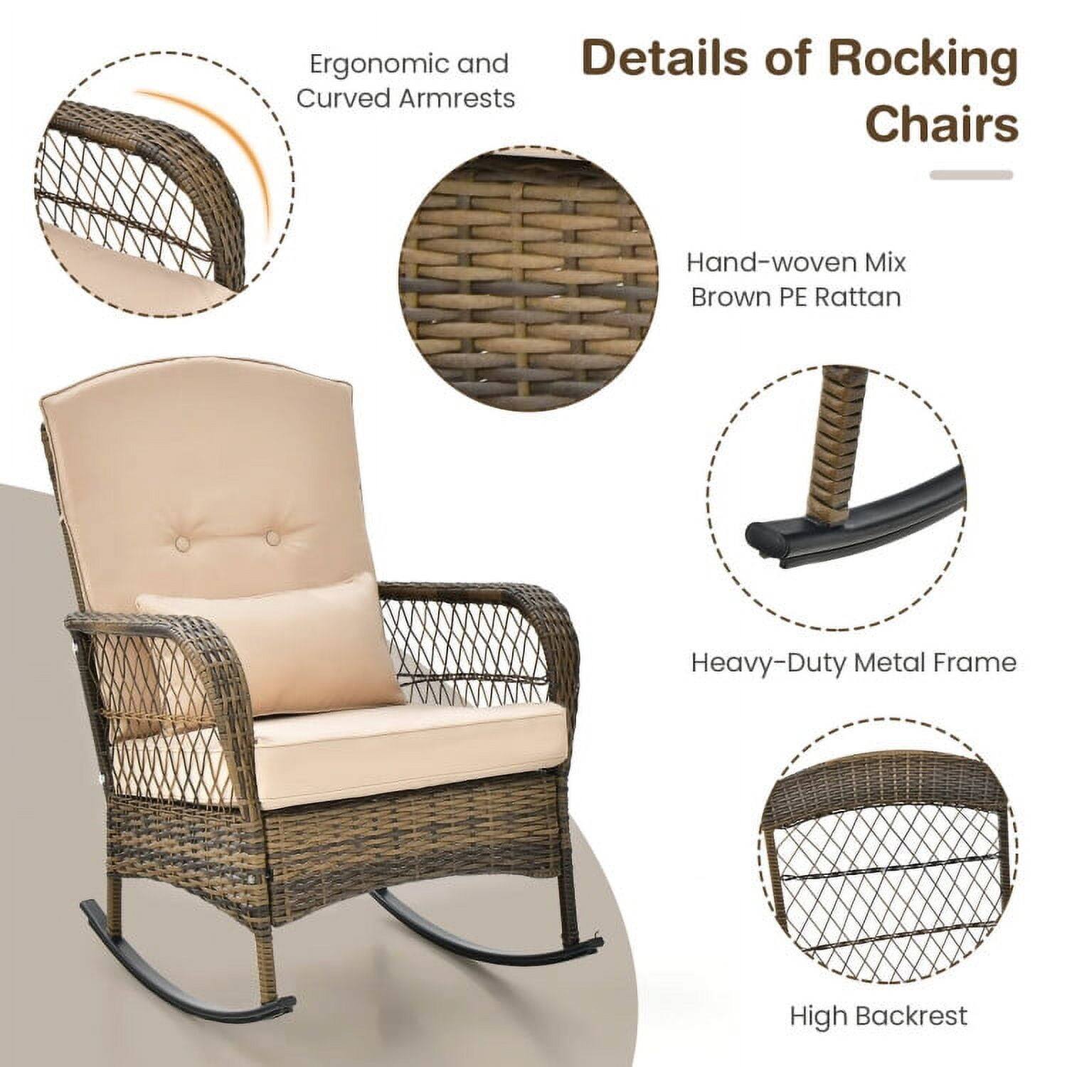 Details of Rocking Chairs

- Ergonomic and Curved Armrests
- Hand-woven Mix Brown PE Rattan
- Heavy-Duty Metal Frame
- High Backrest