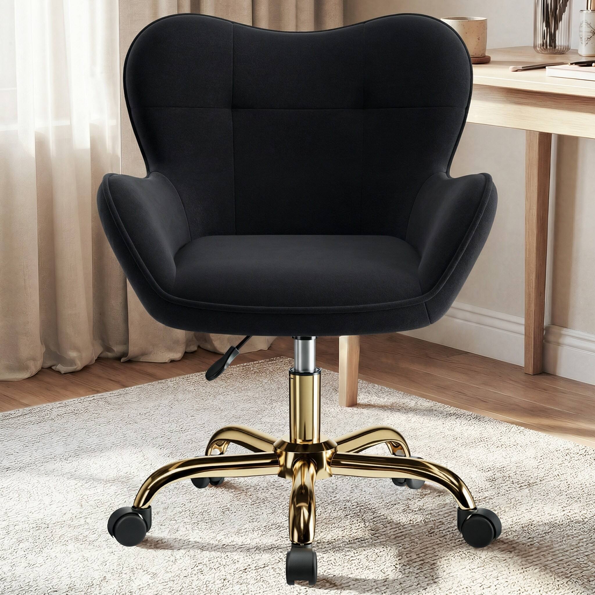 Alt View 4. KERDOM - Flower Vanity Chair with Back & Wheels, Swivel Dresser Chair Home Office Desk Chair for Girls, Fleece Cute Makeup Chair - Black.