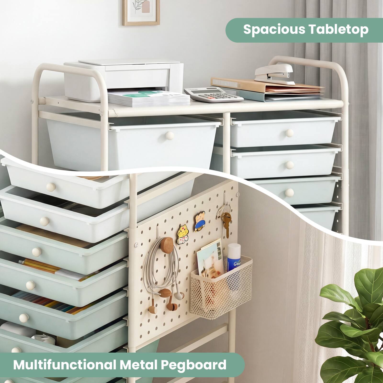 Spacious Tabletop  
Multifunctional Metal Pegboard