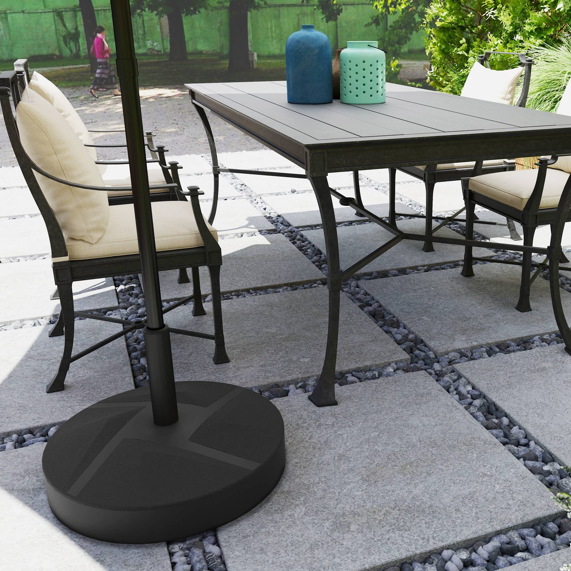 Alt View 4. Outsunny - Patio Umbrella Base Holder, Heavy Duty Outdoor Umbrella Stand Base, Filled Up to 66lbs with Stand or 55lbs with Water - Black.