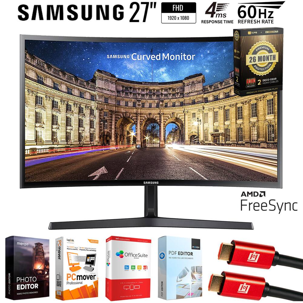 SAMSUNG 27" Curved Monitor  
FHD 1920 x 1080  
4 ms RESPONSE TIME  
60 Hz REFRESH RATE  
AMD FreeSync  

PREMIUM 26 MONTH PROTECTION  
2 HDMI CABLES  
DECO GEAR  

PHOTO EDITOR  
PCmover Professional  
OfficeSuite +  
PDF EDITOR  

CPS + DECO GEAR  
HDMI CABLES  
PREMIUM PROTECTION PLAN