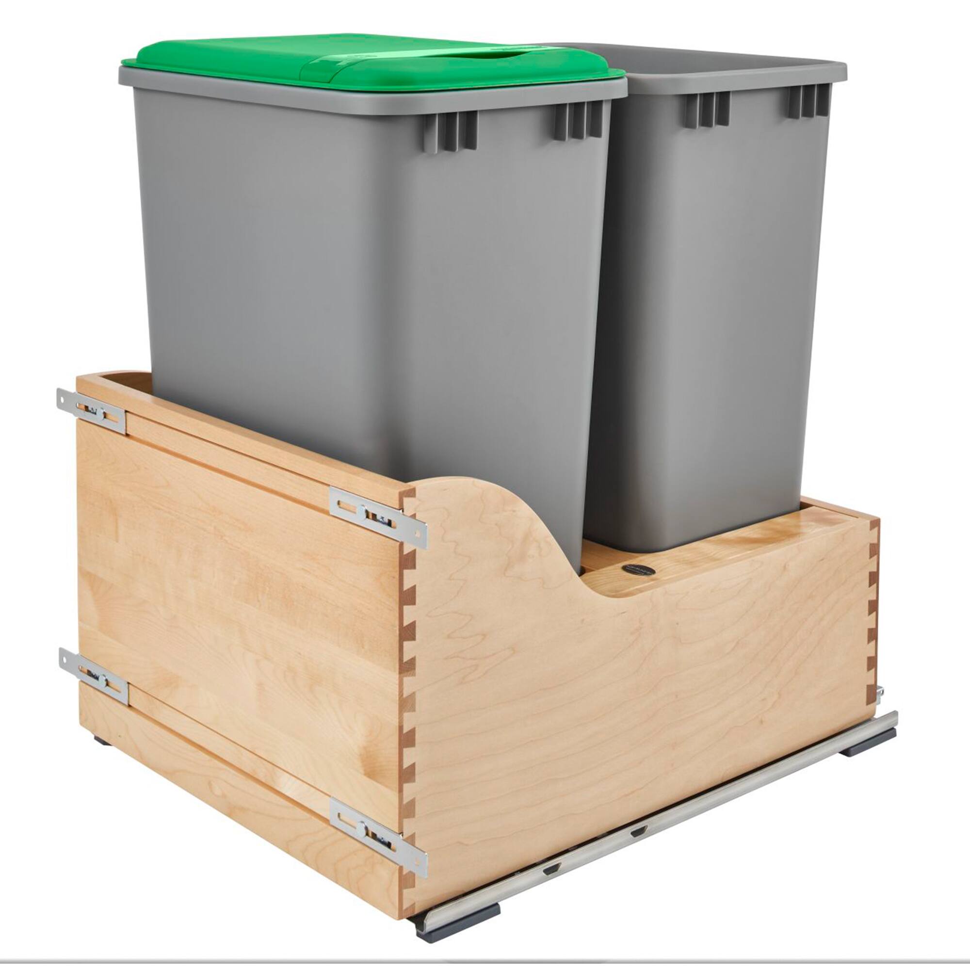 Front. Rev-A-Shelf - Rev-A-Shelf Dual Pullout Trash Cans 50 qt. with Soft-close Slides, 4WCSC-2150DM-2 - Natural Maple.