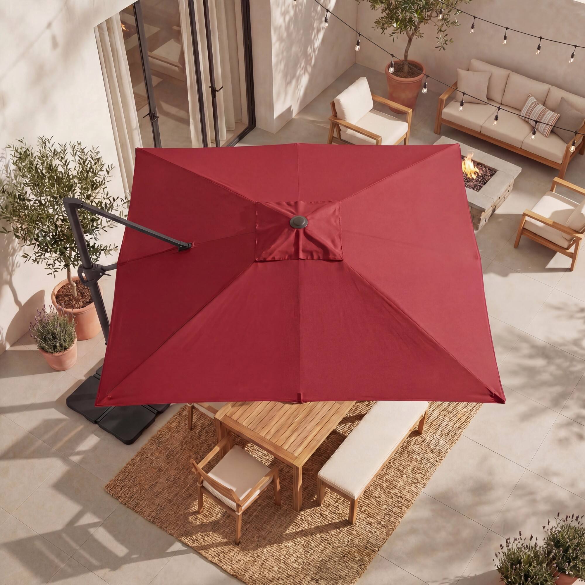 Alt View 1. Costway - Costway 10 FT Cantilever Patio Umbrella with 32 Solar LED Lights, 360° Rotation, Easy Tilt - Red.