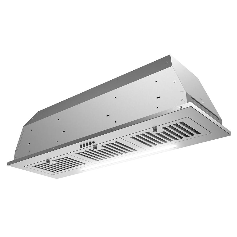 Alt View 1. Streamline - 36 in. Melisurgo Convertible Insert 350 CFM Range Hood, Baffle Filters, Push Button Control, LED Lights - Brushed Stainless Steel.