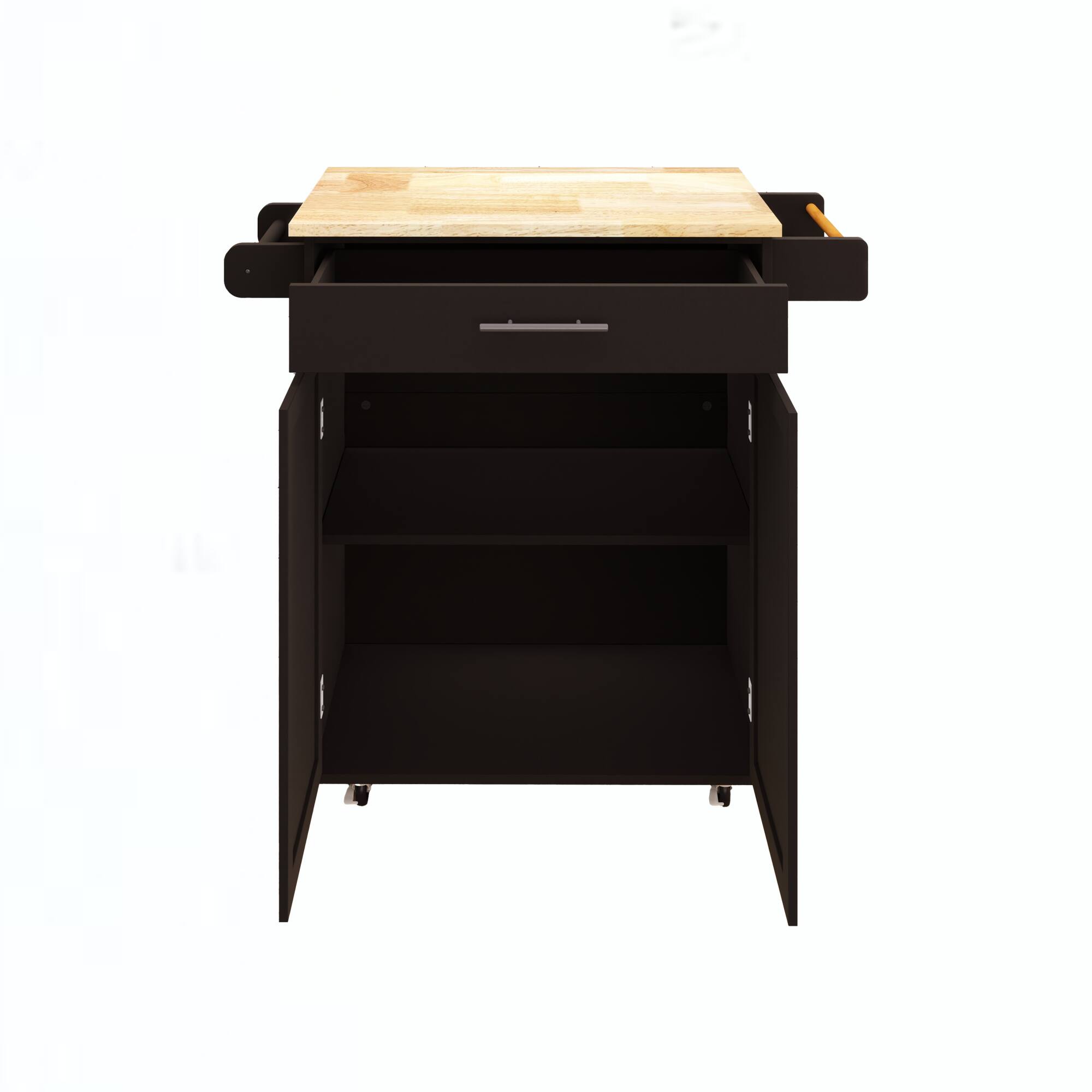 Alt View 9. ELEMENT ACE - Versatile Kitchen Island Cart with Adjustable Shelves, Drawer, Doors, Towel Rack, and Seasoning Rack - Black.