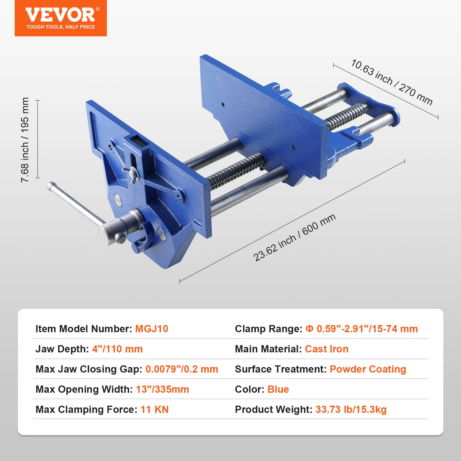 VEVOR Woodworking Vise, 13 inch Woodworking Bench Vise, Heavy duty