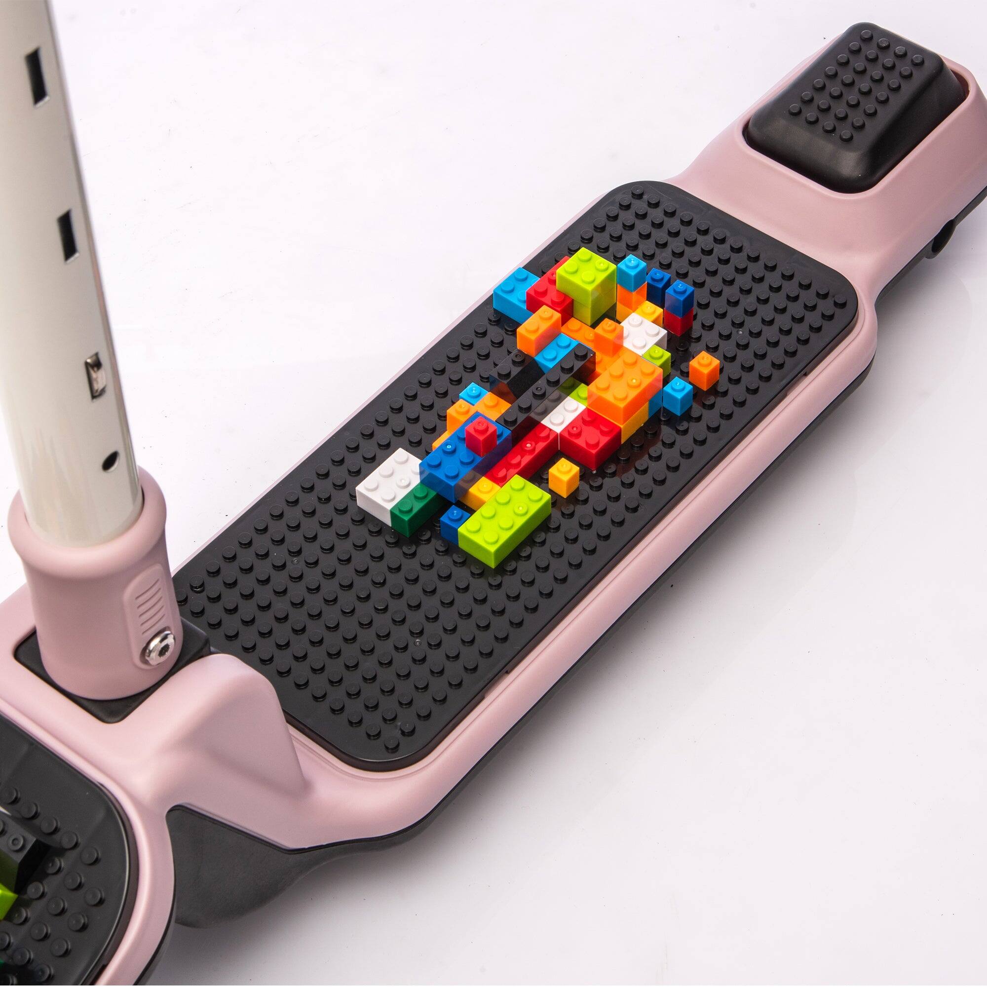 Alt View 5. BreeBe - Kids 3-Wheel Ride-On Scooter with Buildable Blocks, PU Flashing Wheels, Folding, Adjustable Handlebar, Ages 3-9 - Purple.