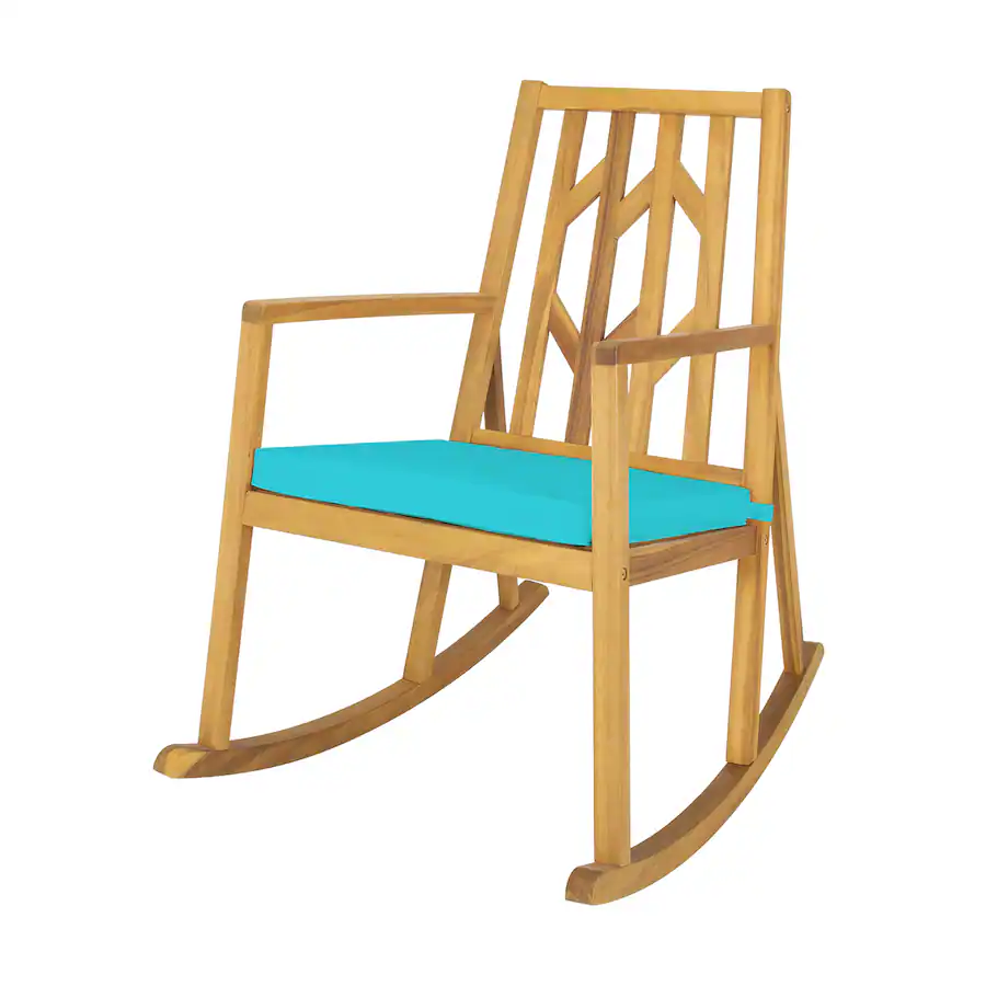 Turquoise Polywood Rocking Chair Costway Patio Rocking Chair Acacia Wood Armrest Cushioned Sofa Garden ...