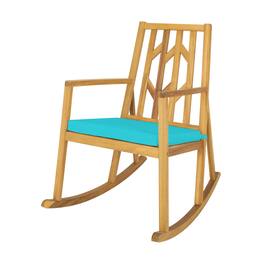 Costway - Patio Rocking Chair Acacia Wood Armrest Cushioned Sofa Garden Deck - Turquoise