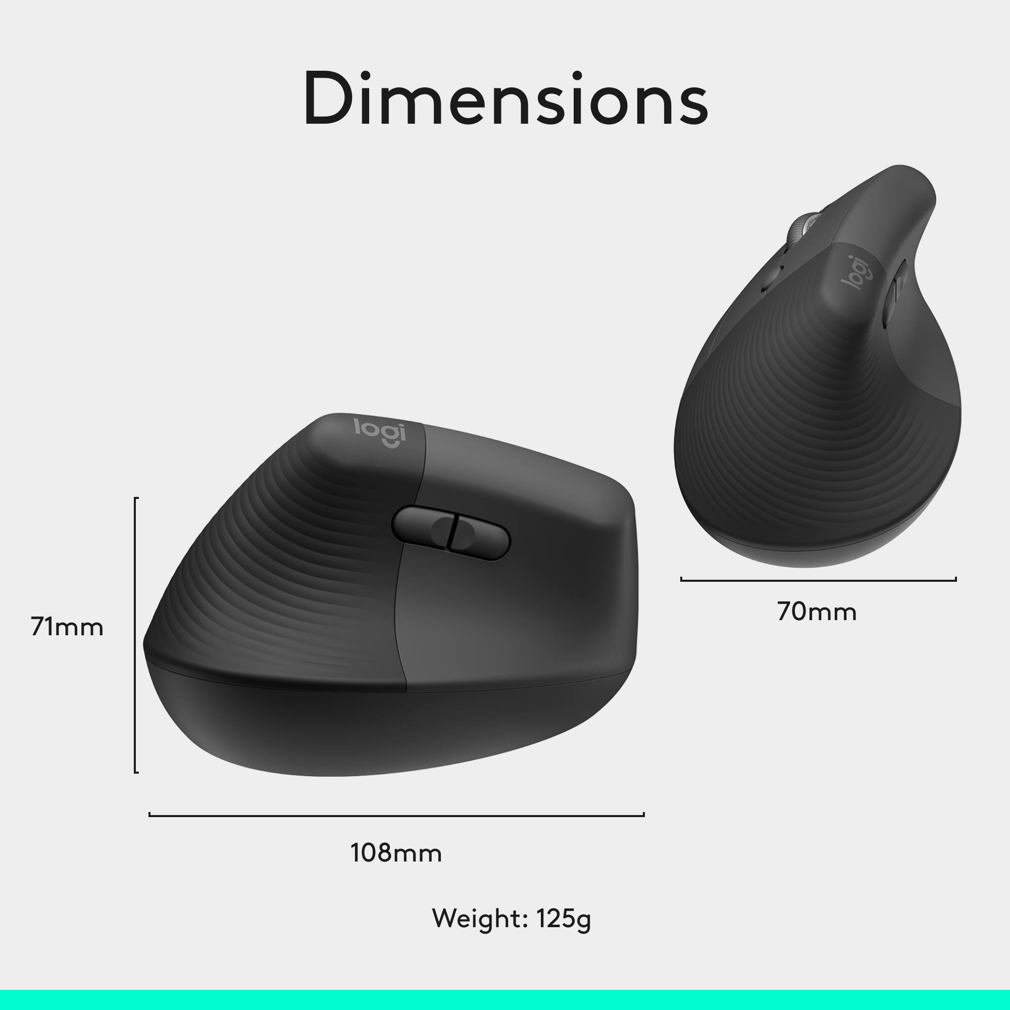 Dimensions: 71mm x 70mm x 108mm  
Weight: 125g