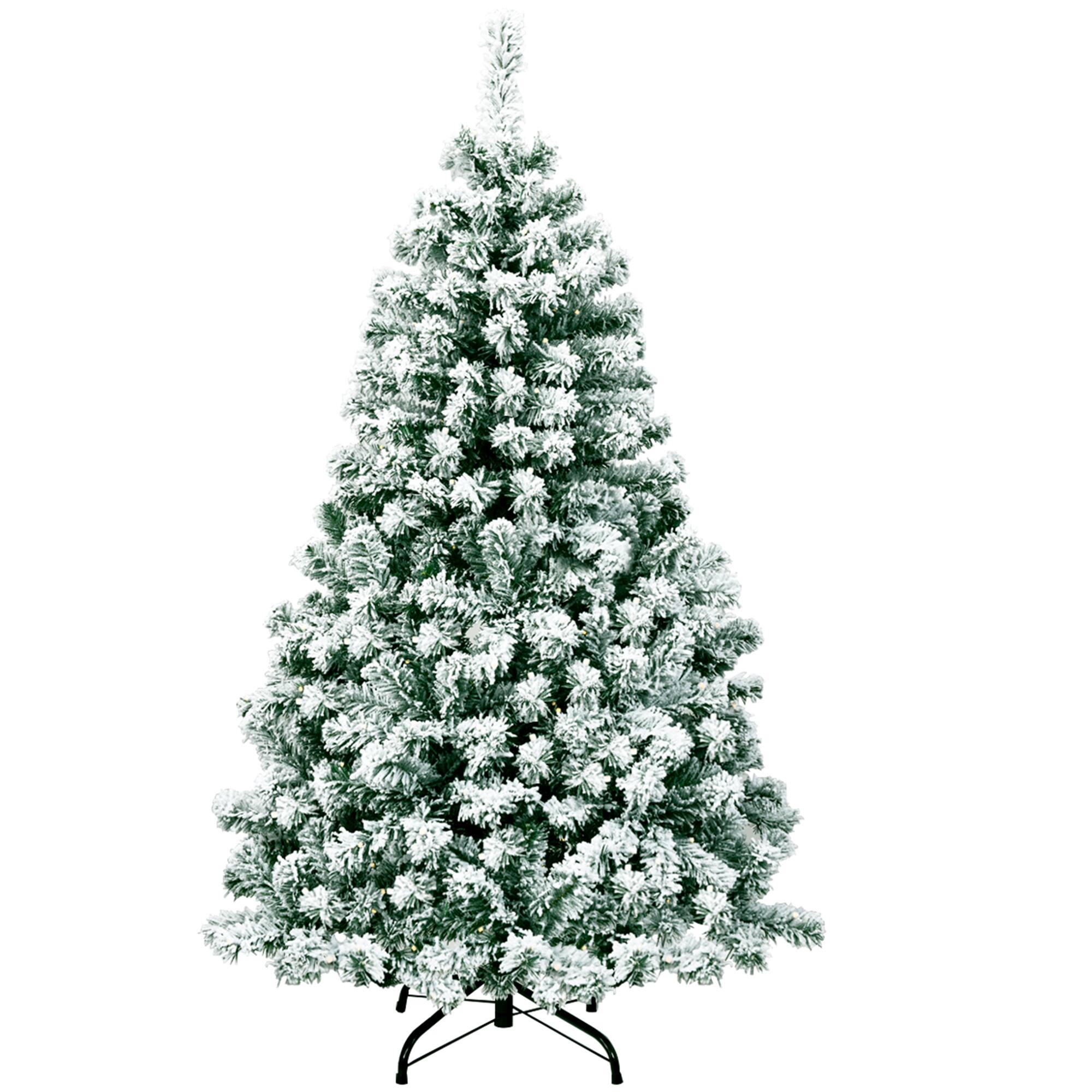 Alt View 4. Gymax - Gymax 4.5ft Pre-lit Snow Flocked Christmas Tree Hinged Pine Tree Holiday Decoration - Green + White.